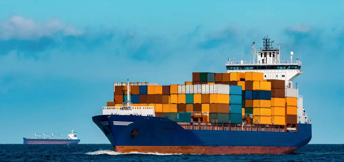 Container vessel transporting international freight